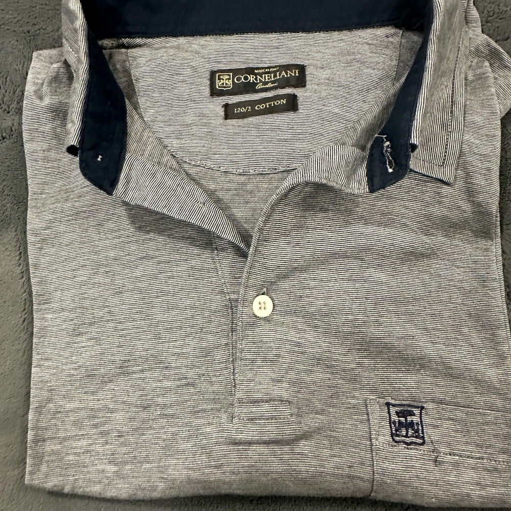 Corneliani Men's Navy and Gray Polo Shirt